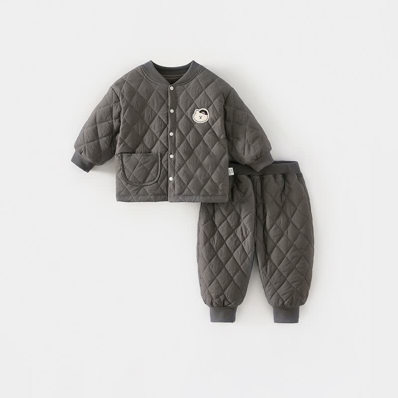 Kleinkind Set aus warmer, Gesteppt Jacke und Hose mit Bär - Grau - 4-5J - image 1