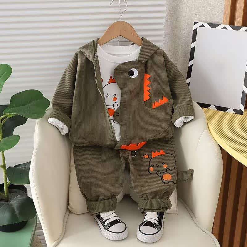 Grünes Dino Kapuzenjacken- und Hose Set für Kleinkind , 2-teiliges - Grün - 3-4J - image 1