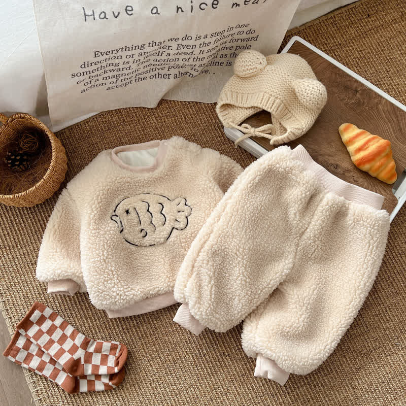 Baby Fisch Vlies Sweatshirt und Jogginghosen Set - Beige - 3-4J - image 2