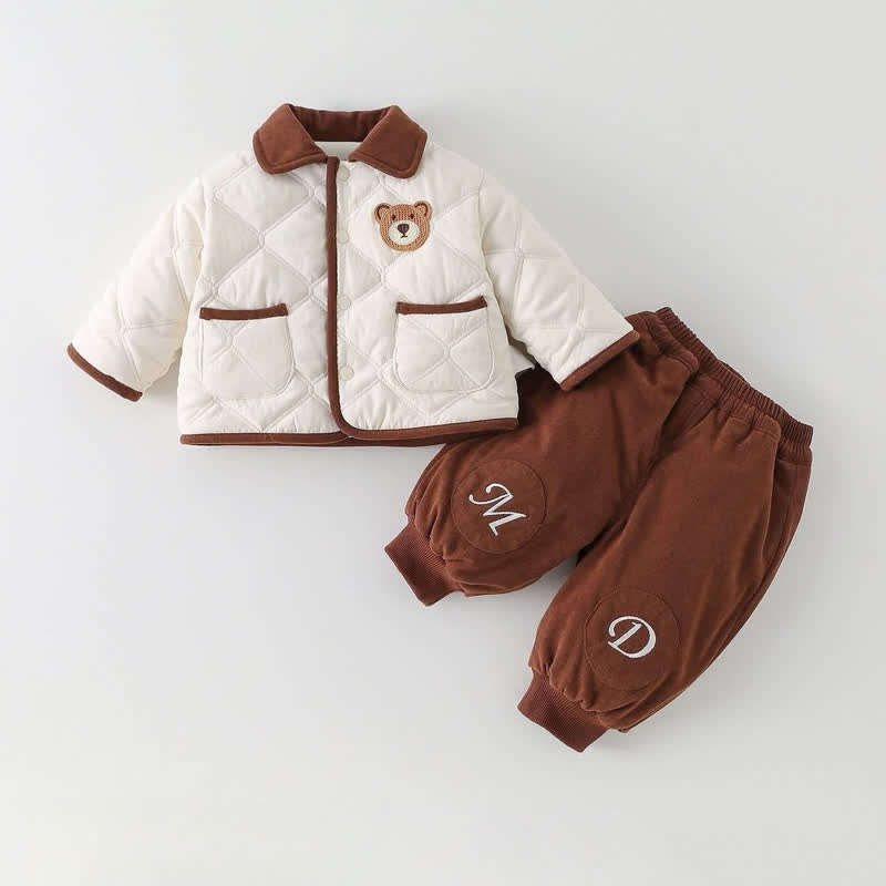 Kleinkind - Quilted Jacket und Hose Set mit Bärenmotiv - Beige - 4-5J - image 1