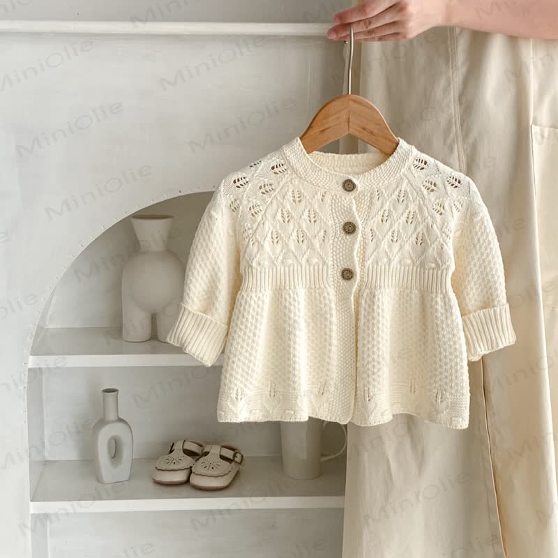Baby Mädchen Creme Pointelle Peplum Strickjacke Pullover Oberbekleidung - image 1