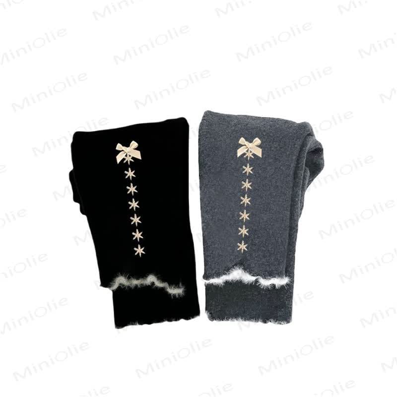 Gamaschen für Baby, Kleinkind und Mädchen aus Süß Vlies mit Gerippt , Schleife und Pelzbesatz - Schwarz - 6-7J - image 2