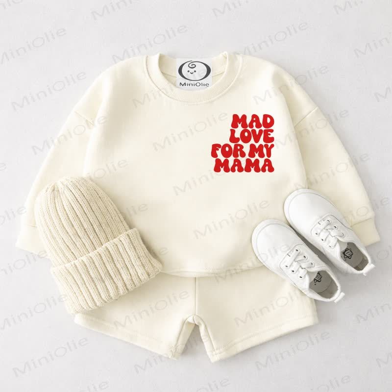 MAD LOVE FOR MY MAMA Baby Cremeweißes Sweatshirt und Shorts 2-teiliges Set - Cremeweiß - 3-4J - image 1