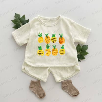 Baby Waffel Set mit Ananas-Print, 2-teilig - Aprikose - 2-3J - image 1