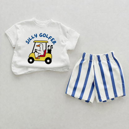SILLY GOLFER Baby , vertikal Streifen 2-teiliges Shorts Set - Weiß & Blau - 2-3J - image 1