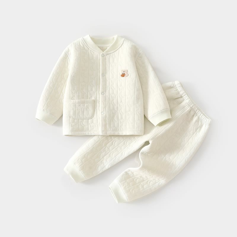 Baby Schlafanzug Set mit Gesteppt Bär und Druckknöpfen vorne, 2-teilig - Blau - 2-3J - image 4