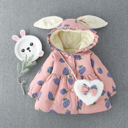 Kleinkind-Kirsch-Erdbeer-Fleece-gefütterter Mantel mit Tasche - Rosa - 18-30M - image 2