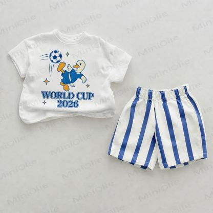 WORLD CUP 2026 Baby Shorts Set mit Ente und vertikalen Streifen , 2-teilig - Weiß & Blau - 2-3J - image 1