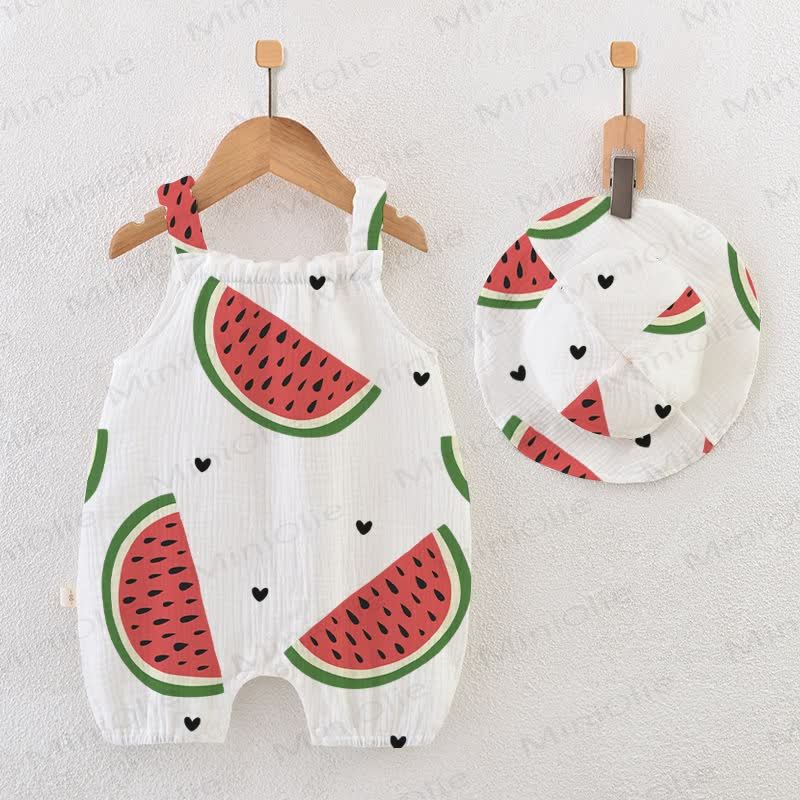 Baby Strampler mit Wassermelonenmuster und Hut - Weiß - 18-24M - image 1