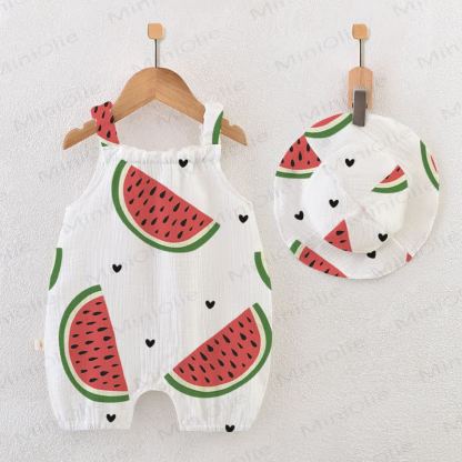 Baby Strampler mit Wassermelonenmuster und Hut - Weiß - 18-24M - image 1