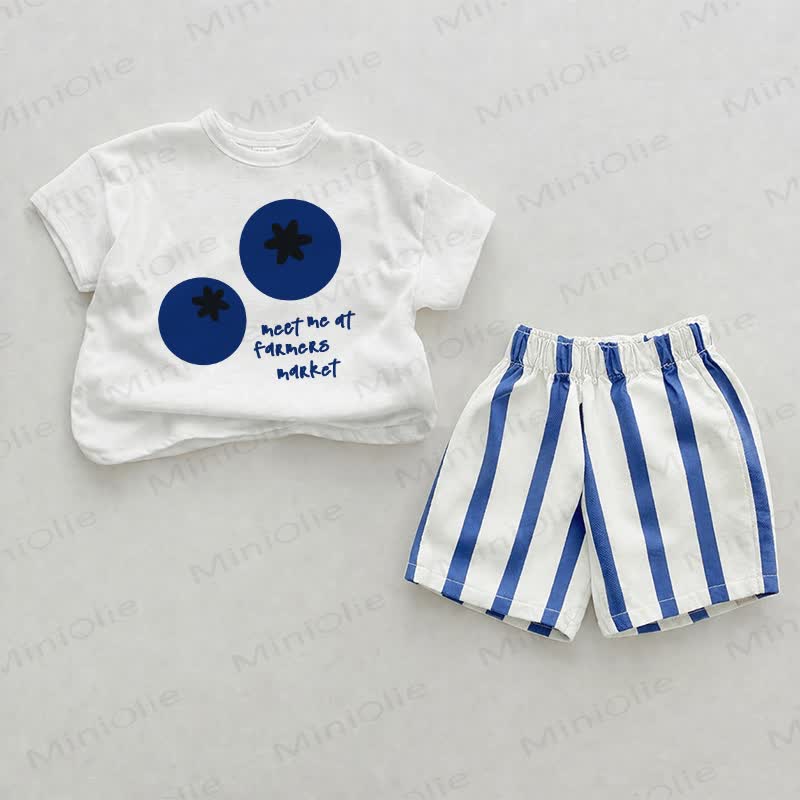 MEET ME AT FARMERS MARKET Baby , vertikal Streifen 2-teiliges Shorts Set - Weiß & Blau - 2-3J - image 1