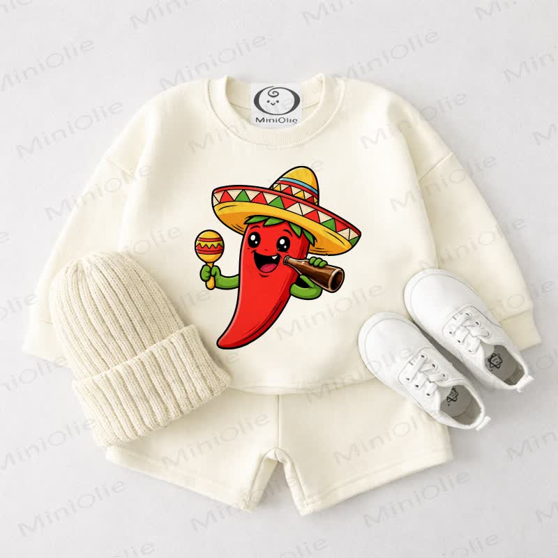 Baby Chili Pepper Cream White Sweatshirt und Shorts 2-teiliges Set - Cremeweiß - 3-4J - image 1