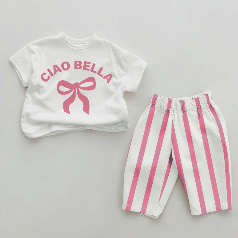 CIAO BELLA Baby Bowknot Rosa Vertikal Streifen 2-teiliges Set - Weiß & Rosa - 2-3J - image 1