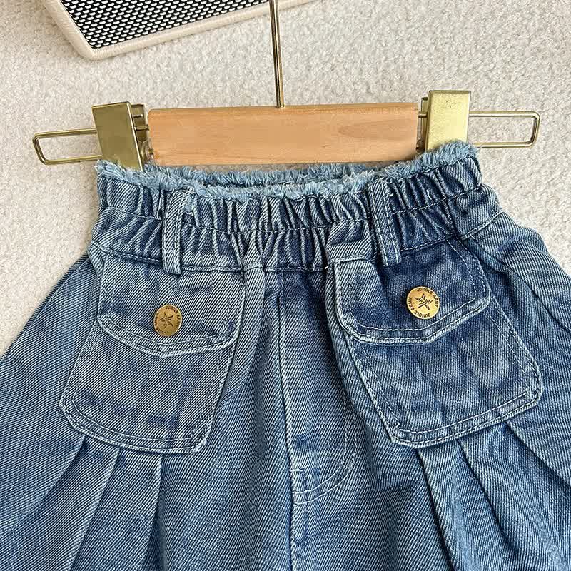 Zweiteiliges Set aus Blau Denim und Rock mit Fransen für Kleinkind - image 9
