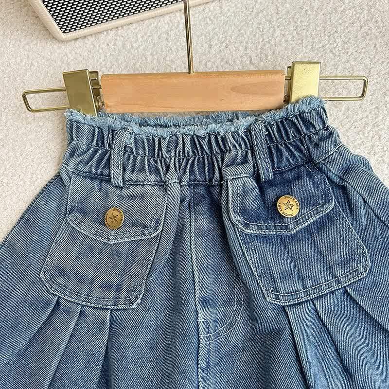 Zweiteiliges Set aus Blau Denim und Rock mit Fransen für Kleinkind - image 9
