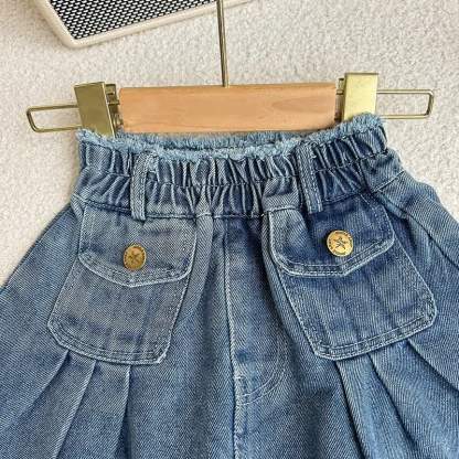 Zweiteiliges Set aus Blau Denim und Rock mit Fransen für Kleinkind - image 9