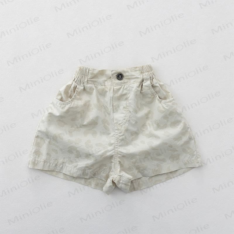 Einfarbig Shorts in Unifarben mit Leopardenmuster und elastischem Bund - Aprikose - 6-7J - image 3