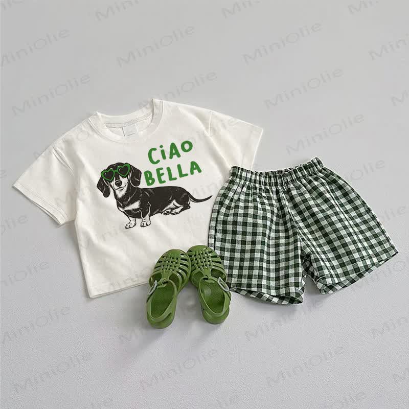 CIAO BELLA Baby T-Stück und Shorts 2-teiliges Set - Weiß & Grün - 3-5J - image 1