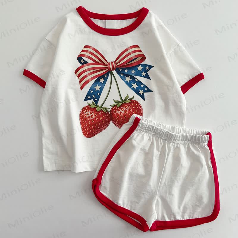Baby Kirsche T-Shirt und Shorts 2-teiliges Set - Weiß & Rot - 3-5J - image 1