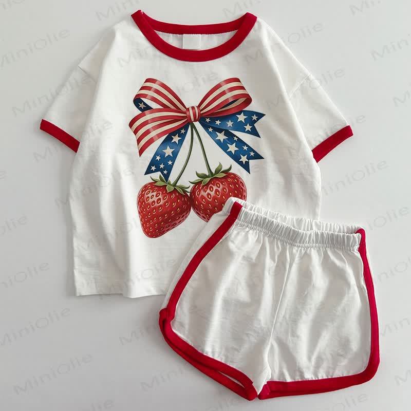 Baby Kirsche T-Shirt und Shorts 2-teiliges Set - Weiß & Rot - 3-5J - image 1