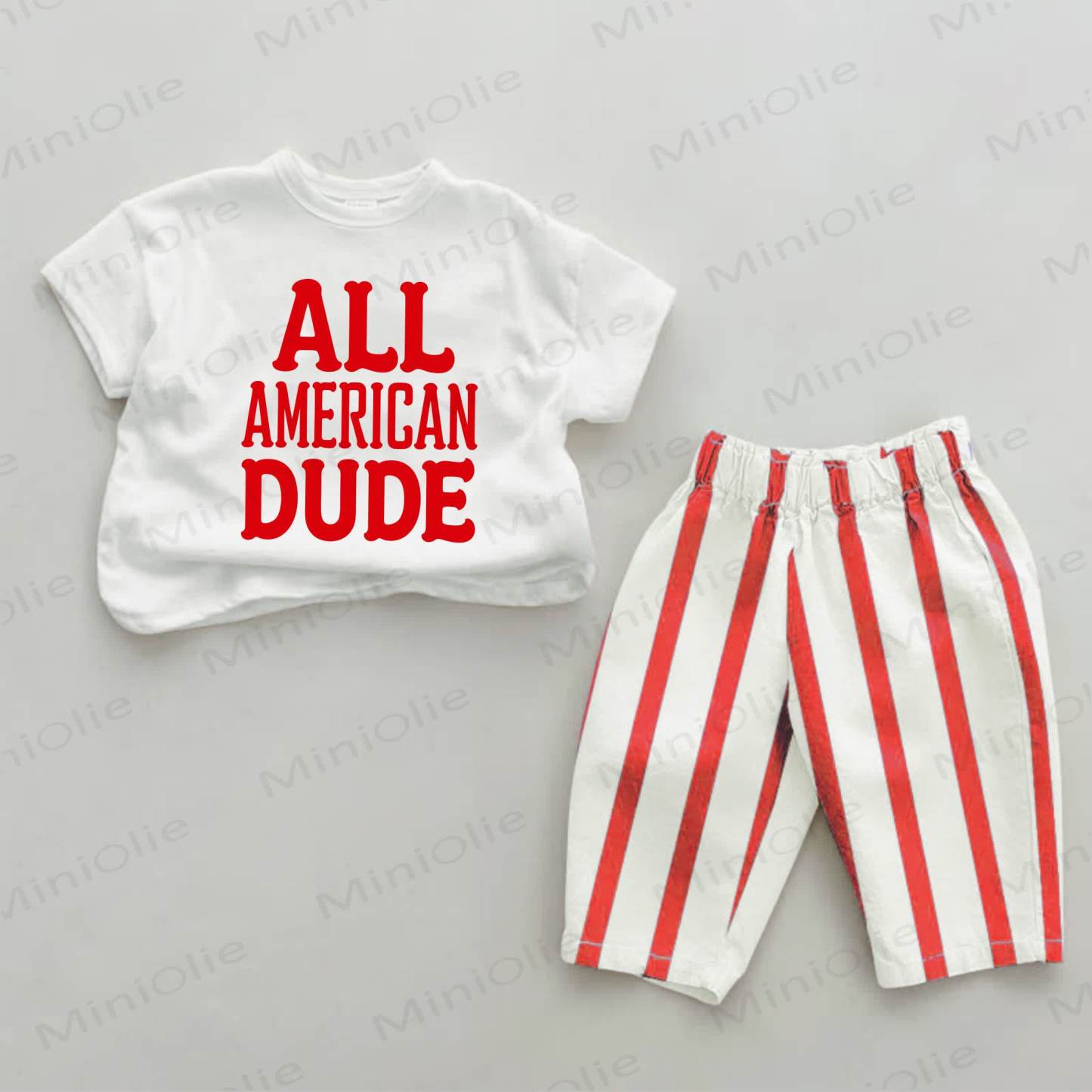 ALL AMERICAN DUDE Baby Slogan Print Rot Streifen 2-teiliges Set - Weiß & Rot - 2-3J - image 1