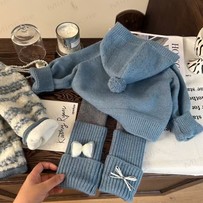 Pullover mit Schleife für Kind und Mädchen / Vlies Gamaschen - Blau -graue Gamaschen - 10Y - image 3