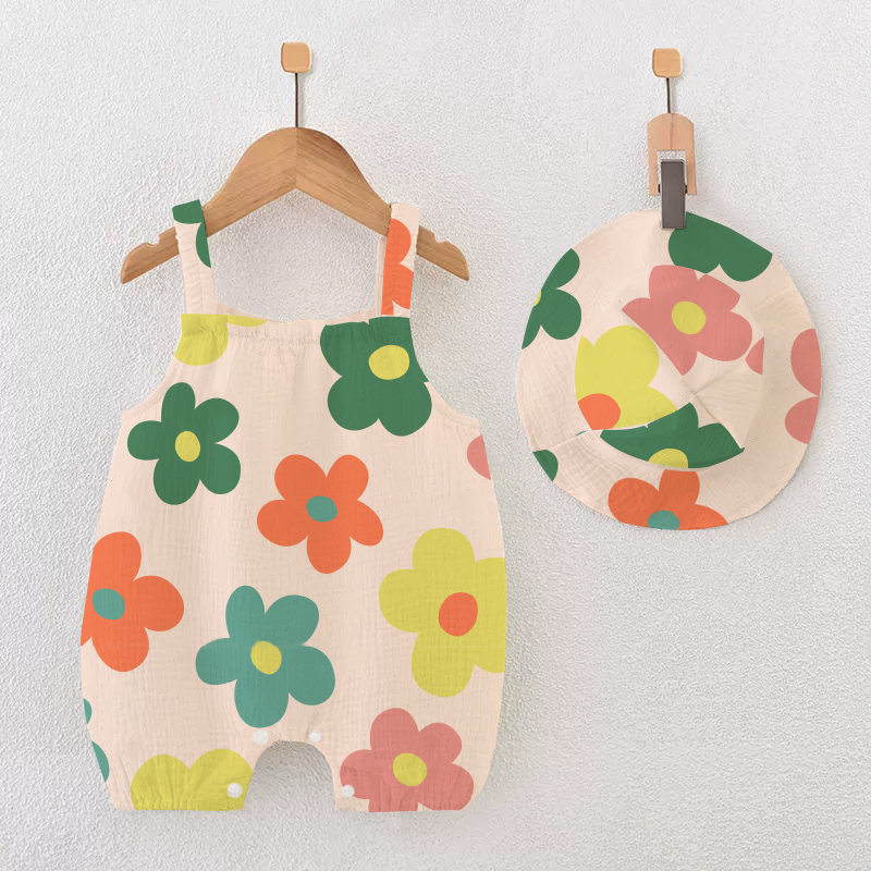 Blume Baby Strampler mit Blumenmuster und Beige Hut - Beige - 18-24M - image 1