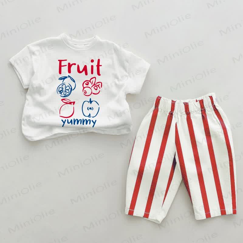 FRUIT YUMMY Baby Rot Vertikal Streifen 2-teiliges Set - Weiß & Rot - 2-3J - image 1