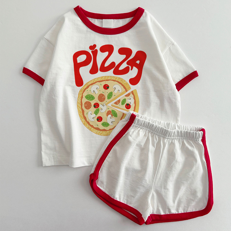 Baby Pizza Print T-Shirt und Shorts 2-teiliges Set - Weiß & Rot - 3-5J - image 1