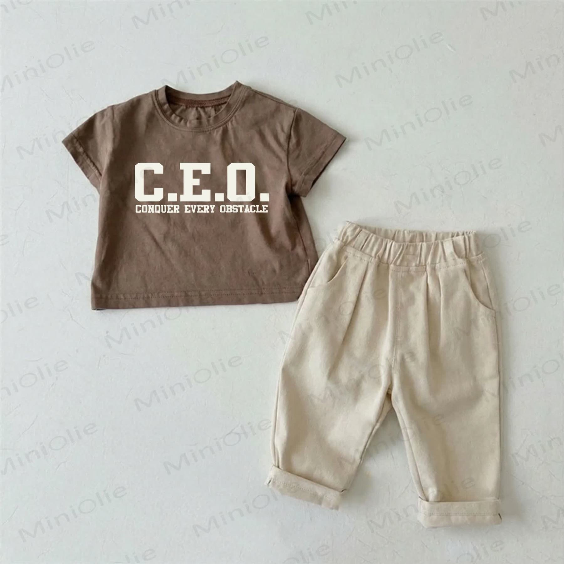 CEO CONQUER EVERY OBSTACLE Baby T-Shirt und Beige Hose 2-teiliges Set - Braun - 2-3J - image 1