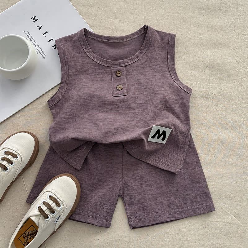 M - Kleinkind -Pyjama- Set, Einfarbig, Tanktop und Shorts , 2-teilig - Lila - 10-11J - image 4