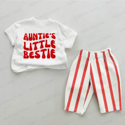 AUNTIE'S LITTLE BESTIE – Baby Slogan , rot Streifen 2-teiliges Set - Weiß & Rot - 2-3J - image 1
