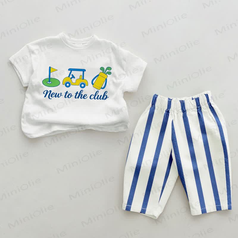 NEW TO THE CLUB: Baby Golfschläger-Print- Set mit vertikalen Streifen , 2-teilig - Weiß & Blau - 2-3J - image 1