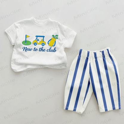 NEW TO THE CLUB: Baby Golfschläger-Print- Set mit vertikalen Streifen , 2-teilig - Weiß & Blau - 2-3J - image 1