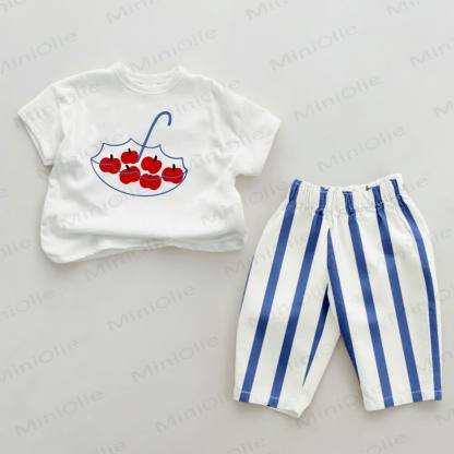 Baby -Regenschirm, Blau , vertikal Streifen, 2-teiliges Set - Weiß & Blau - 2-3J - image 1