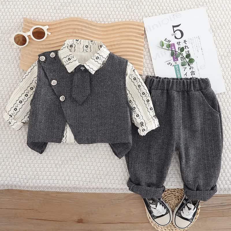 3-teiliges Set für Kleinkind : Weste mit Blume , Krawatte, Schulterknöpfen und Knopfleiste - image 7