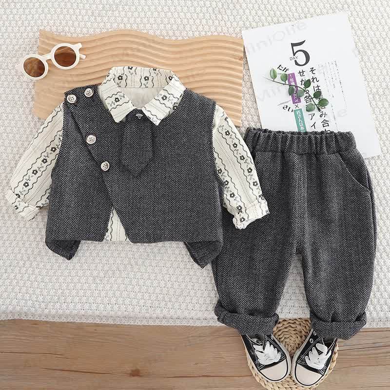 3-teiliges Set für Kleinkind : Weste mit Blume , Krawatte, Schulterknöpfen und Knopfleiste - image 7