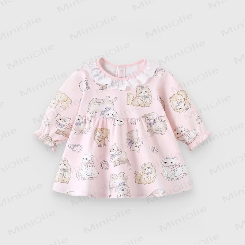 Kleid für Baby , Mädchen , Blume und Tier - Rosa Katze - 8Y - image 10