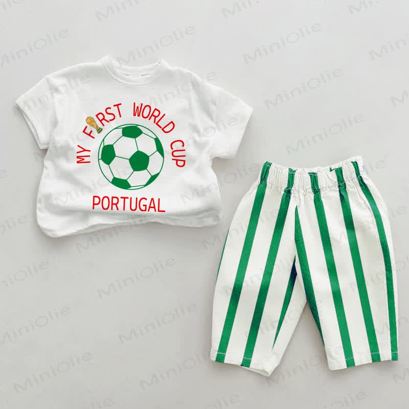 MY FIRST WORLD CUP PORTUGAL Baby , vertikal Streifen 2-teiliges Set - Weiß & Grün - 2-3J - image 1