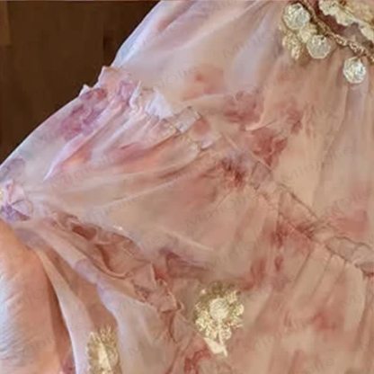 Rosa Kleid mit Blume und Perlenstickerei für Kind und Mädchen - image 6