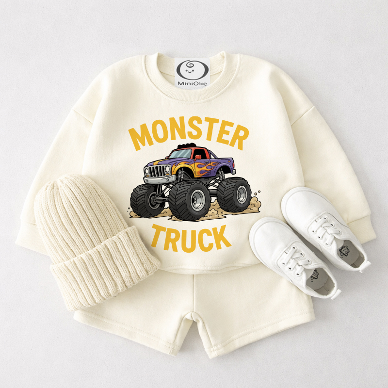MONSTER TRUCK Baby Set aus cremeweißem Sweatshirt und Shorts , 2-teilig - Cremeweiß - 3-4J - image 1