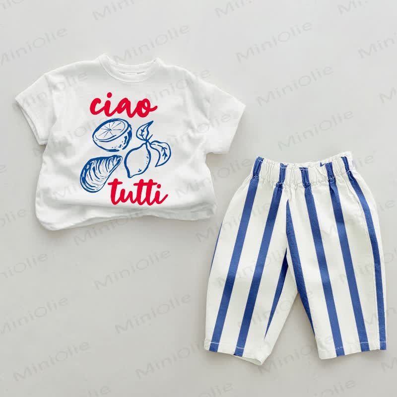 CIAO TUTTI Baby Lemon Print Blau, vertikal Streifen 2-teiliges Set - Weiß & Blau - 2-3J - image 1