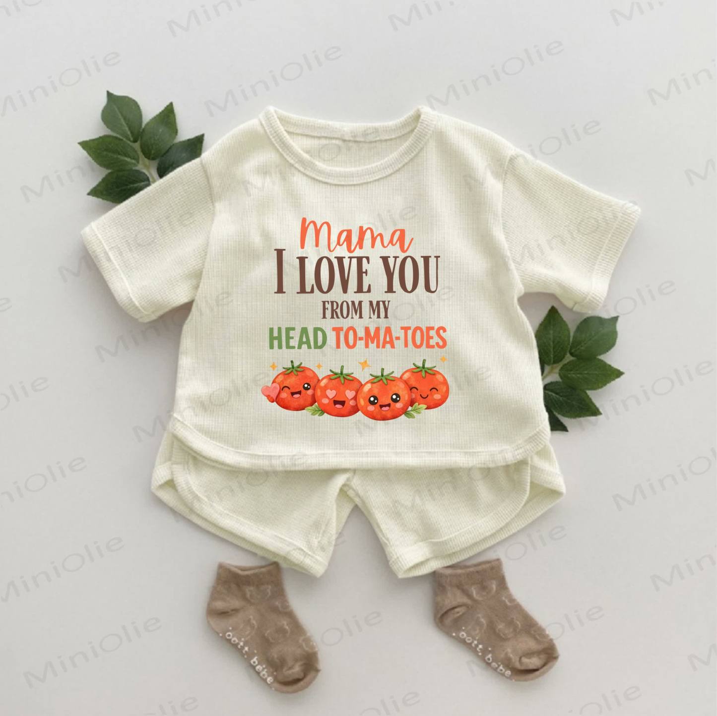 MAMA I LOVE YOU FROM MY HEAD bis Fuß – Baby Tomaten- Waffel Set, 2-teilig - Aprikose - 2-3J - image 1