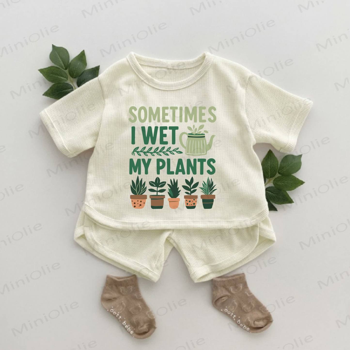 SOMETIMES I WET MY PLANTS Baby Pflanze - Waffel Set, 2-teilig - Aprikose - 2-3J - image 1