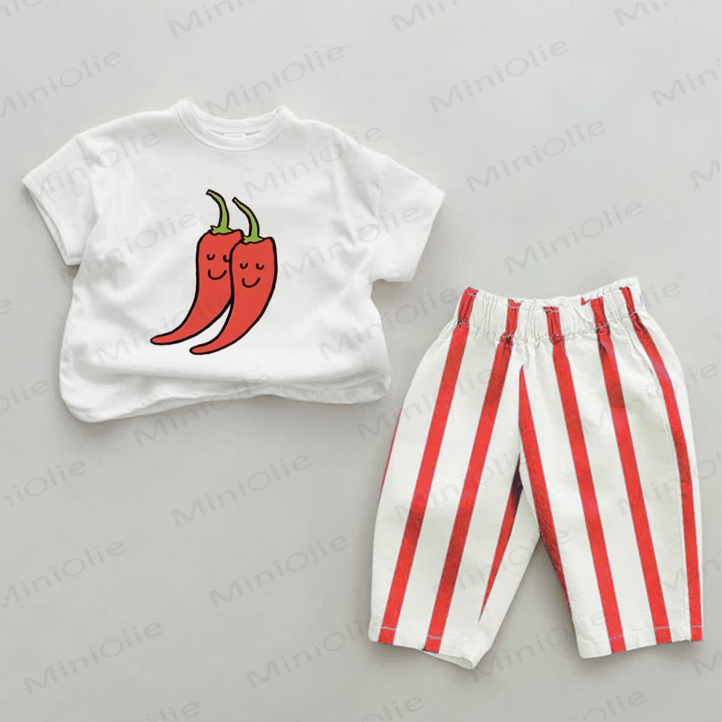 Baby Chili Print Rot Streifen 2-teiliges Set - Weiß & Rot - 2-3J - image 1