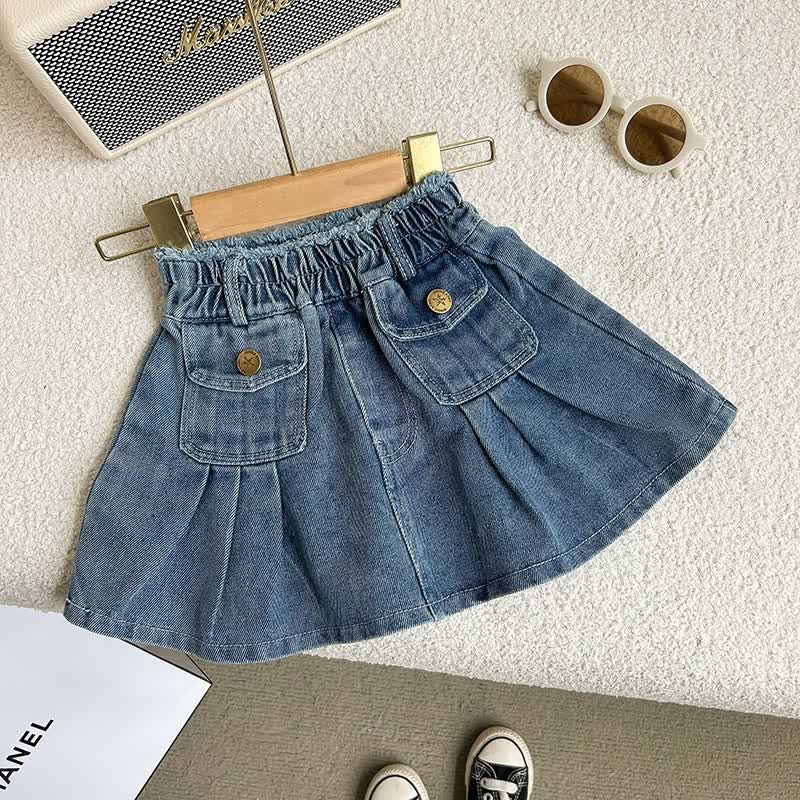 Zweiteiliges Set aus Blau Denim und Rock mit Fransen für Kleinkind - image 7