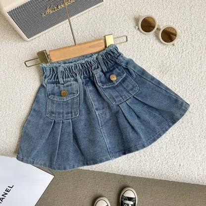 Zweiteiliges Set aus Blau Denim und Rock mit Fransen für Kleinkind - image 7