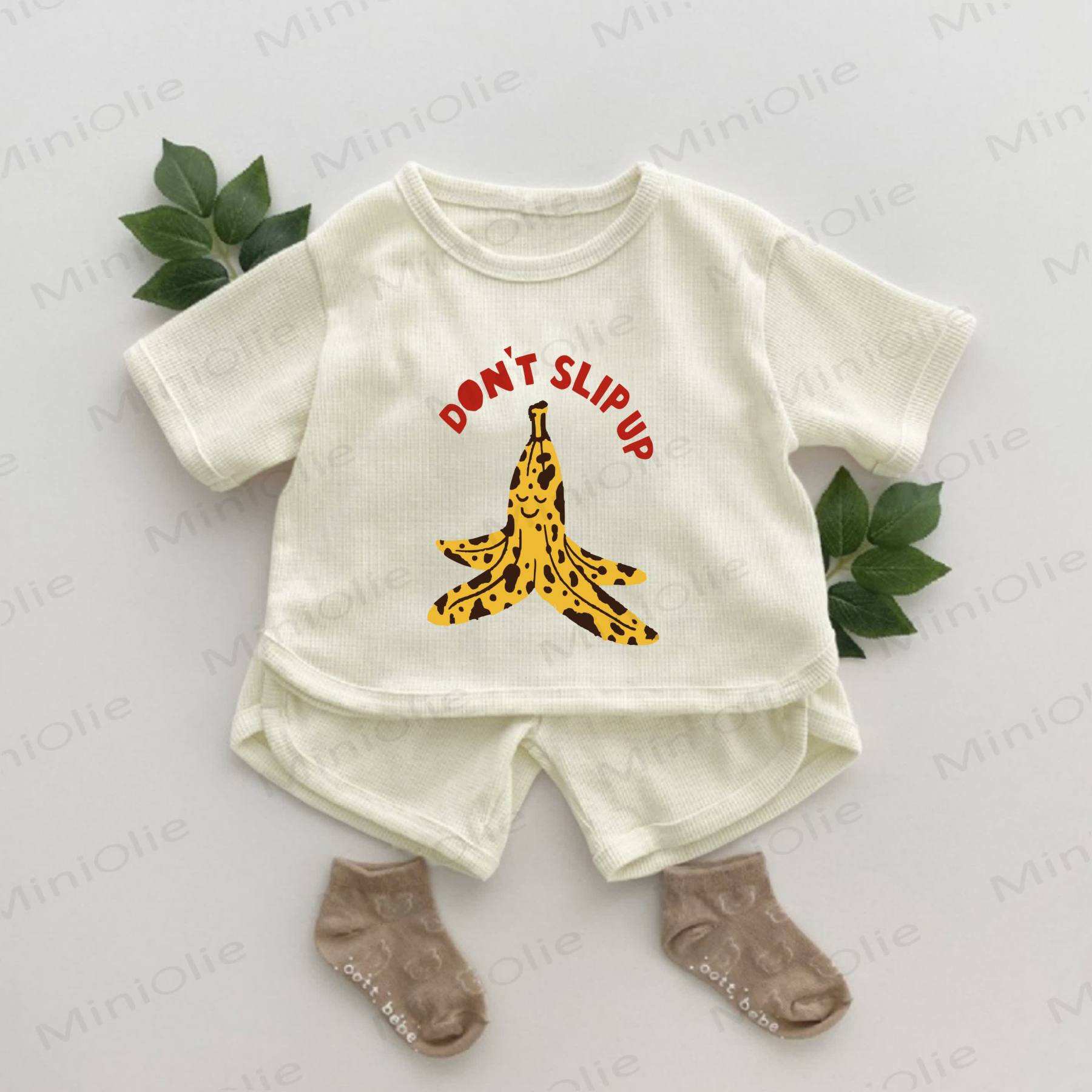 DON'T SLIP UP Baby Waffel - Set mit Bananenschalenmuster, 2-teilig - Aprikose - 2-3J - image 1