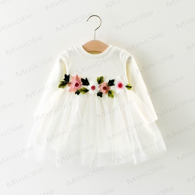 Baby Netzkleid mit Blumennähten - Weiß - 2-3J - image 4