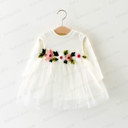 Baby Netzkleid mit Blumennähten - Weiß - 2-3J - image 4